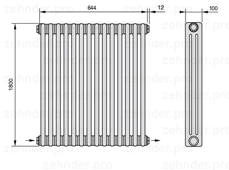 Схема (чертеж) Радиатор Zehnder Charleston 3180/14 №2670 Technoline TL